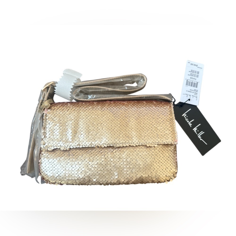 Nicole Miller Women Sequins Clutch Crossbody Bag Gold‎ Christmas Xmas NYE Vegas